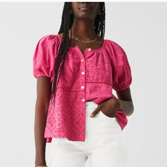 Faherty Carmel Eyelet Organic Cotton Top in pink size small - Picture 9 of 10